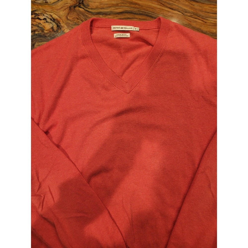 Peter Millar Sweater Medium Pink V neck cashmere luxury blend Knit Golf